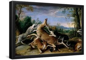 Frans Snyders / 'Deer Hunting', Flemish School, Oil on canvas, 58 cm x 112 cm, P01772.-FRANS SNYDERS-Framed Poster