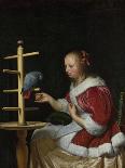 A Woman in a Red Jacket Feeding a Parrot, Ca 1663-Frans van Mieris the Elder-Mounted Giclee Print