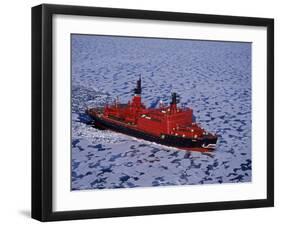 Franz Josef Land, Aerial View of Russian Nuclear-Powered Icebreaker 'Yamal' in Sea-Ice, Russia-Allan White-Framed Photographic Print