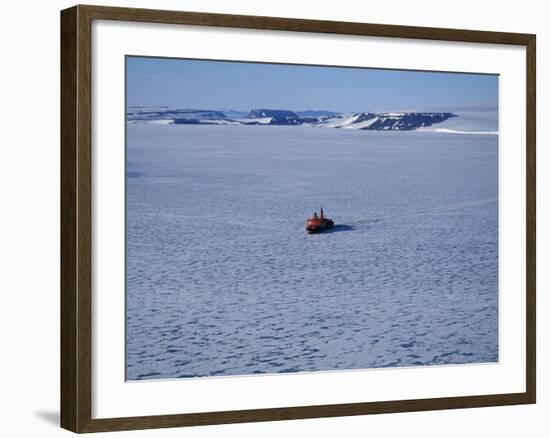 Franz Josef Land, Aerial View of Russian Nuclear-Powered Icebreaker 'Yamal' in Sea-Ice, Russia-Allan White-Framed Photographic Print