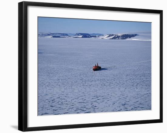 Franz Josef Land, Aerial View of Russian Nuclear-Powered Icebreaker 'Yamal' in Sea-Ice, Russia-Allan White-Framed Photographic Print