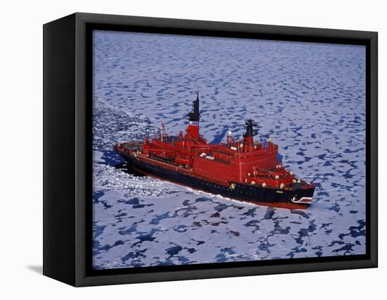 Franz Josef Land, Aerial View of Russian Nuclear-Powered Icebreaker 'Yamal' in Sea-Ice, Russia-Allan White-Framed Stretched Canvas