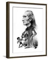 Franz Liszt and the gyspy musician - caricature-Janos Janko-Framed Giclee Print