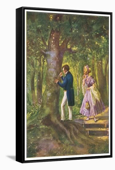 Franz Schubert Austrian Musician Carving His Beloved's Name on a Tree-null-Framed Stretched Canvas