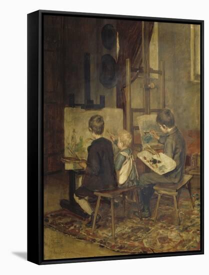 Franzl, Hansl and Friedl Painting at the Easel, 1892 (Painting)-Franz Von Defregger-Framed Stretched Canvas