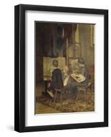 Franzl, Hansl and Friedl Painting at the Easel, 1892 (Painting)-Franz Von Defregger-Framed Giclee Print