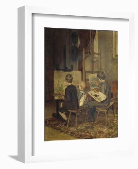 Franzl, Hansl and Friedl Painting at the Easel, 1892 (Painting)-Franz Von Defregger-Framed Giclee Print