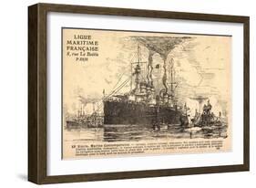 Französisches Kriegsschiff, U Boot,Croiseur,Sousmarin-null-Framed Giclee Print