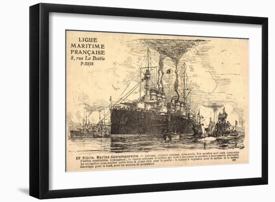 Französisches Kriegsschiff, U Boot,Croiseur,Sousmarin-null-Framed Giclee Print