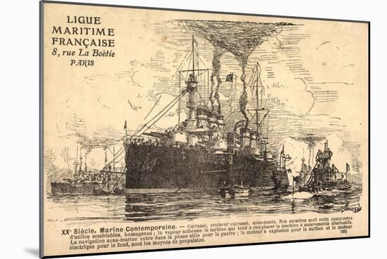 Französisches Kriegsschiff, U Boot,Croiseur,Sousmarin-null-Mounted Giclee Print