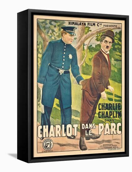 Französisches Werbeplakat für Charlie Chaplins vierten Film 'In The Park' (1915)-null-Framed Stretched Canvas