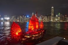 Traditional Chinese junk boat for tourists on Victoria Harbour illuminated at night, Hong Kong, Chi-Fraser Hall-Photographic Print