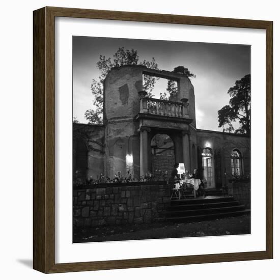 Frau and Herr Fritz Kehl Dining on Terrace of their Bombed-Out Villa-Nina Leen-Framed Photographic Print