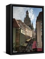 Frauenkirche Looming Over Shopping Area, Dresden, Saxony, Germany, Europe-Michael Snell-Framed Stretched Canvas