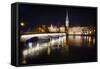 Fraumunster Abbey Night Scenic, Zurich-George Oze-Framed Stretched Canvas