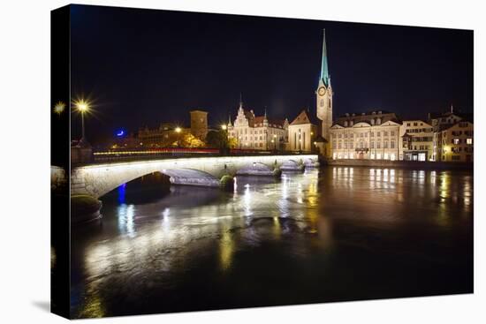 Fraumunster Abbey Night Scenic, Zurich-George Oze-Stretched Canvas