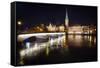 Fraumunster Abbey Night Scenic, Zurich-George Oze-Framed Stretched Canvas