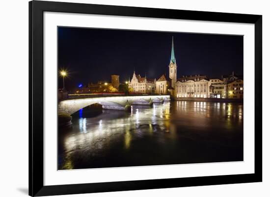 Fraumunster Abbey Night Scenic, Zurich-George Oze-Framed Photographic Print