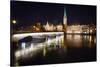 Fraumunster Abbey Night Scenic, Zurich-George Oze-Stretched Canvas