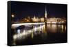 Fraumunster Abbey Night Scenic, Zurich-George Oze-Framed Stretched Canvas