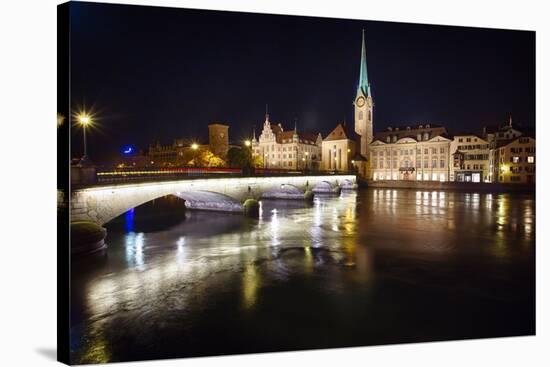 Fraumunster Abbey Night Scenic, Zurich-George Oze-Stretched Canvas