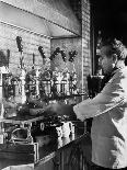 Waiter Using Espresso Machine in Restaurant at Cafe Partenopea-Fred Lyon-Framed Stretched Canvas