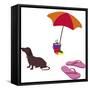 Fred With Beach Umbrella-Cindy Wider-Framed Stretched Canvas