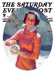 "Woman Forming a Snowball," Saturday Evening Post Cover, February 10, 1934-Frederic Mizen-Stretched Canvas