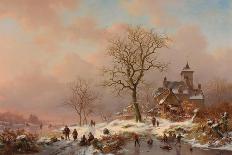 Figures Crossing a Bridge in Frozen Landscape, 1850-Frederik Marianus Kruseman-Giclee Print