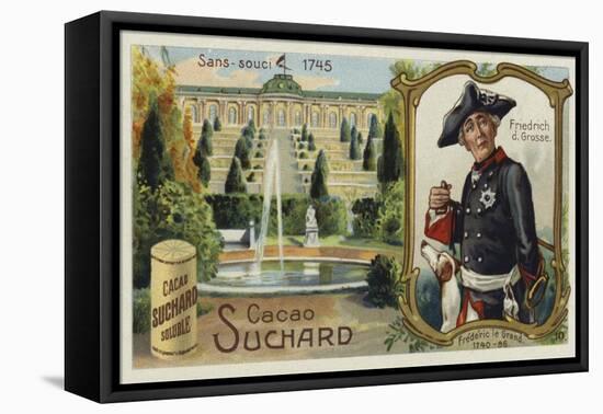 Frederick the Great, King of Prussia, and the Palace of Sanssouci, Potsdam-European School-Framed Stretched Canvas