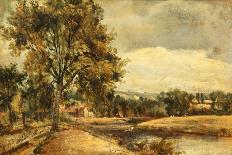 River Landscape with an Angler by a Mill, 19th Century-Frederick Waters Watts-Giclee Print