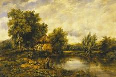 River Landscape with an Angler by a Mill, 19th Century-Frederick Waters Watts-Giclee Print