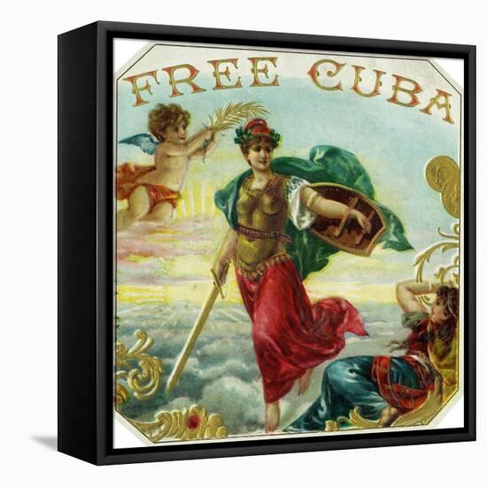 Free Cuba Brand Cigar Box Label-Lantern Press-Framed Stretched Canvas