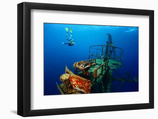 Free Diver Exploring the Ship Wreck in Tropical Clear Sea-Dudarev Mikhail-Framed Photographic Print