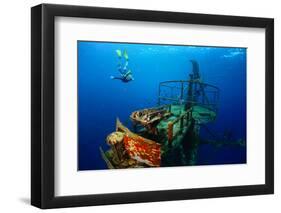 Free Diver Exploring the Ship Wreck in Tropical Clear Sea-Dudarev Mikhail-Framed Photographic Print