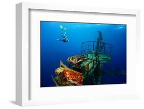 Free Diver Exploring the Ship Wreck in Tropical Clear Sea-Dudarev Mikhail-Framed Photographic Print