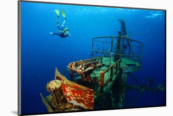 Free Diver Exploring the Ship Wreck in Tropical Clear Sea-Dudarev Mikhail-Mounted Photographic Print