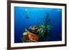 Free Diver Exploring the Ship Wreck in Tropical Clear Sea-Dudarev Mikhail-Framed Photographic Print