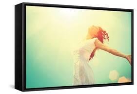 Free Happy Woman Enjoying Nature-Subbotina Anna-Framed Stretched Canvas