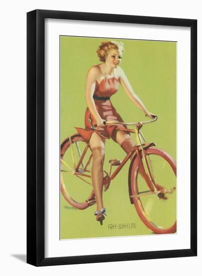 Free-Wheeling, Blonde on Bike-null-Framed Art Print