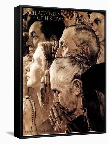 "Freedom of Worship", February 27,1943-Norman Rockwell-Framed Stretched Canvas