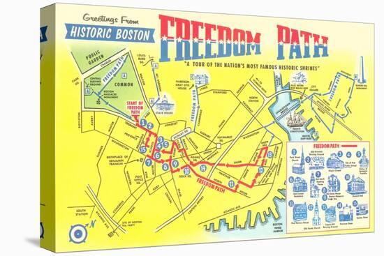 Freedom Path, Map of Historic Boston, Mass.-null-Stretched Canvas