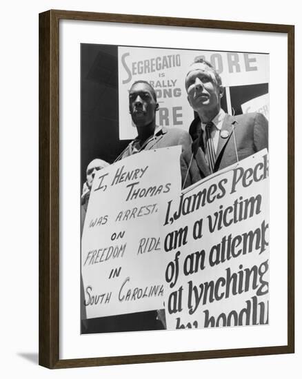 Freedom Riders James Peck and Henry Thomas Protest at NYC Bus Terminal, May 1961-null-Framed Photo