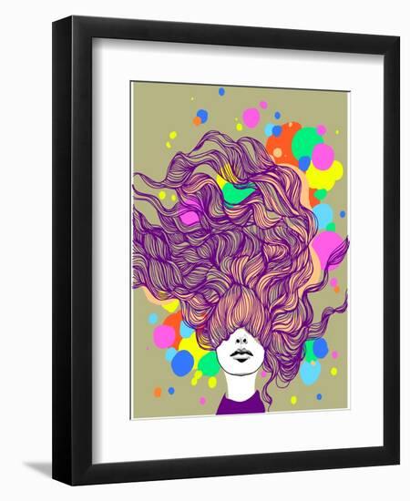 Freehand Vector Illustration with a Beautiful Hair Lady and Bright Blots-A Frants-Framed Art Print