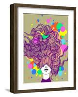 Freehand Vector Illustration with a Beautiful Hair Lady and Bright Blots-A Frants-Framed Art Print