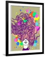 Freehand Vector Illustration with a Beautiful Hair Lady and Bright Blots-A Frants-Framed Art Print