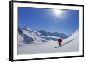 Freeride skier, Chamonix-Zermatt, Swiss Alps, Switzerland-ClickAlps-Framed Photographic Print