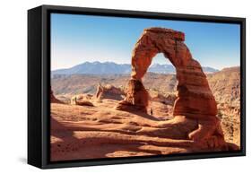 Freestanding Natural Arch Located in Arches National Park.-lucky-photographer-Framed Stretched Canvas