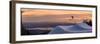 Freestyle skier doing a trick off a jump above city at sunset, Canada, North America-Tyler Lillico-Framed Photographic Print