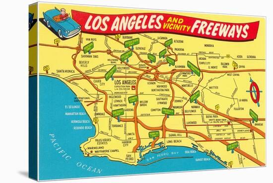 Freeway Map, Los Angeles, California-null-Stretched Canvas